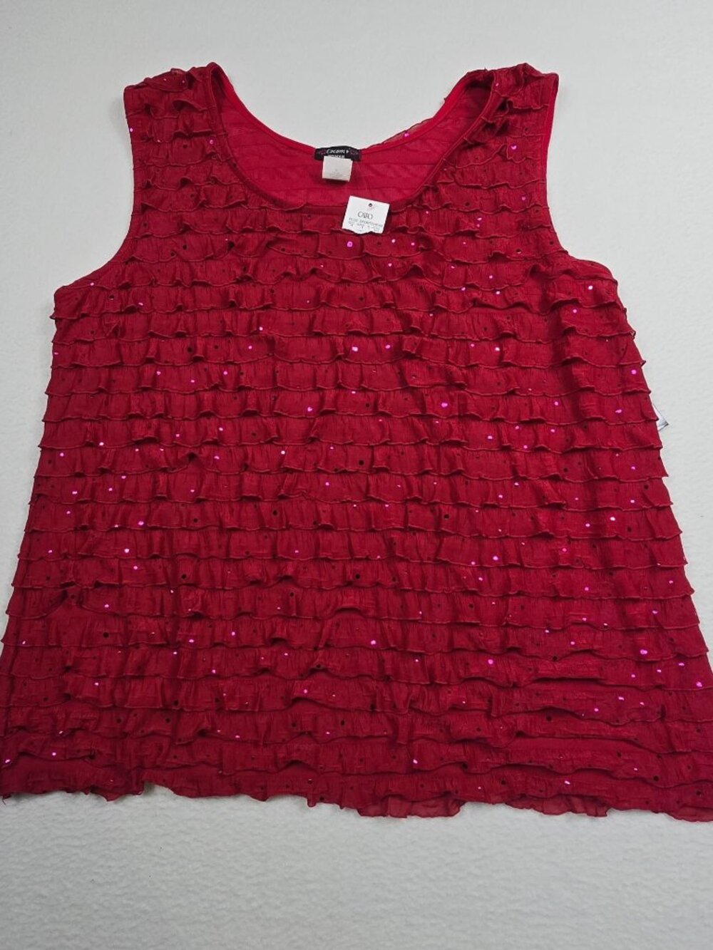 NWT Cocomo Womens 2X Pink Sleeveless Ruffle Tank Top Sequins Cato